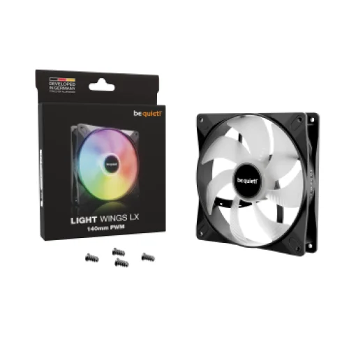 BEQUIET FAN LIGHT WINGS LX 140MM PWM BL126, ARGB, 1200RPM, 56CFM/95M3/H, 22,9dB, Lifespan 60000h, BLACK, 3YW.