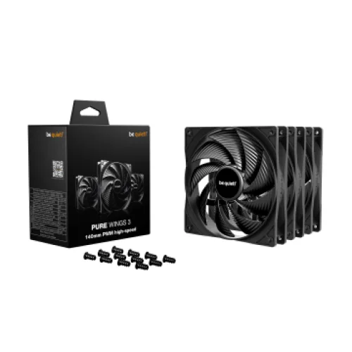 BEQUIET FAN PURE WINGS 3 140MM PWM HIGH SPEED TRIPLE-PACK BL138, 1800RPM, 72.2CFM/122.6M3/H, 30.5db, Lifespan 80000h, BLACK, 3YW.