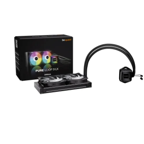 BEQUIET CPU HYDRO COOLER PURE LOOP 3 LX 240MM BW030EU, INTEL SOCKET LGA 1851/1700/1200/1150/1151/1155, AMD AM4/AM5, SQUARE ARGB ILLUMINATING COOLING BLOCK, 2x120MM FAN LIGHT WINGS LX PWM HIGH-SPEED, BLACK, 3YW.