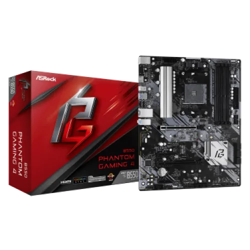 ASROCK MB B550 PHANTOM GAMING 4, SOCKET AMD AM4, CS AMD B550, 4 DIMM SOCKETS DDR4, HDMI, PCI-E GEN 4.0, GIGABIT LAN, ATX, 2YW.