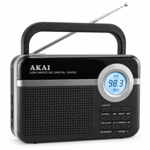 Akai PR006A-472U – Φορητό Ραδιόφωνο FM με USB/SD, LCD Οθόνη & Ξυπνητήρι